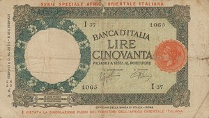 Italian East Africa, 50 Lira, P1a